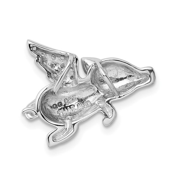 925 Sterling Silver Polished CZ Flying Farm Animal Pig Piglet Chain Slide Charm - Picture 3 of 3